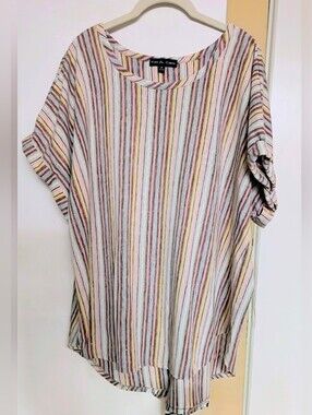 Kim & Cami Women's Pastel Striped Short Sleeve Top Plus Size 3X